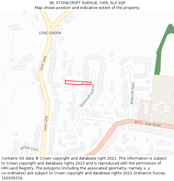 38, STONECROFT AVENUE, IVER, SL0 9QF: Location map and indicative extent of plot