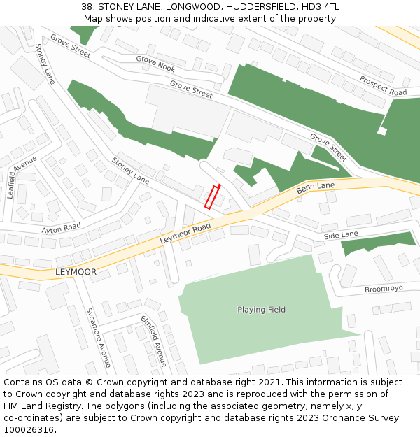 38, STONEY LANE, LONGWOOD, HUDDERSFIELD, HD3 4TL: Location map and indicative extent of plot