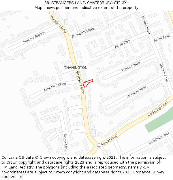 38, STRANGERS LANE, CANTERBURY, CT1 3XH: Location map and indicative extent of plot