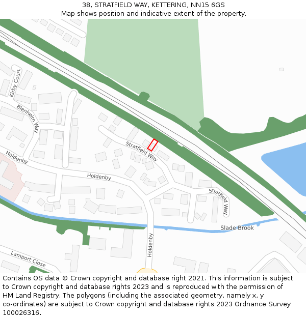 38, STRATFIELD WAY, KETTERING, NN15 6GS: Location map and indicative extent of plot