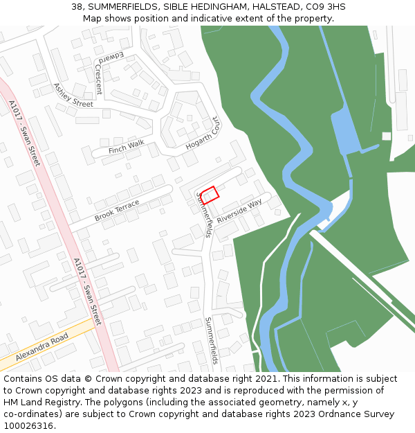 38, SUMMERFIELDS, SIBLE HEDINGHAM, HALSTEAD, CO9 3HS: Location map and indicative extent of plot