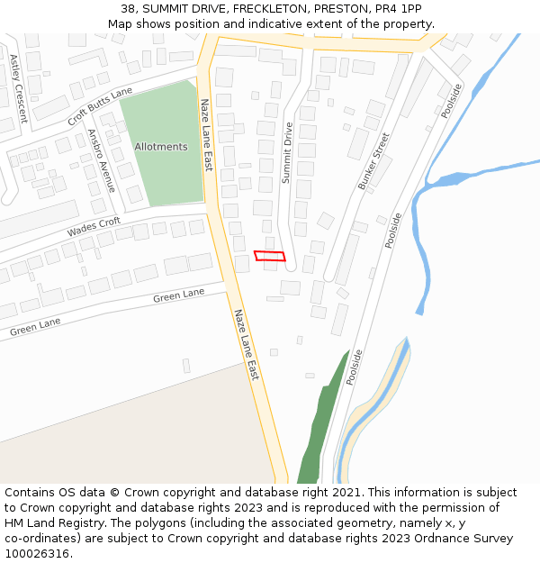 38, SUMMIT DRIVE, FRECKLETON, PRESTON, PR4 1PP: Location map and indicative extent of plot