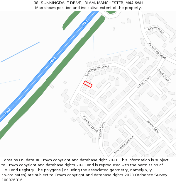 38, SUNNINGDALE DRIVE, IRLAM, MANCHESTER, M44 6WH: Location map and indicative extent of plot