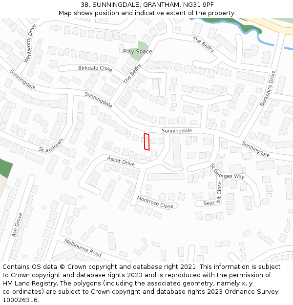 38, SUNNINGDALE, GRANTHAM, NG31 9PF: Location map and indicative extent of plot