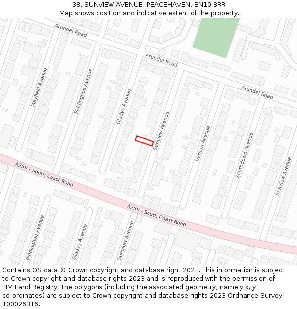 38, SUNVIEW AVENUE, PEACEHAVEN, BN10 8RR: Location map and indicative extent of plot