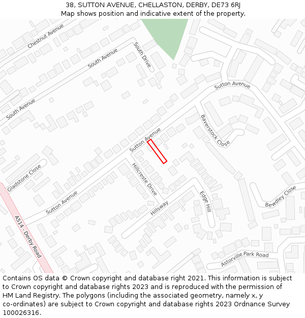 38, SUTTON AVENUE, CHELLASTON, DERBY, DE73 6RJ: Location map and indicative extent of plot