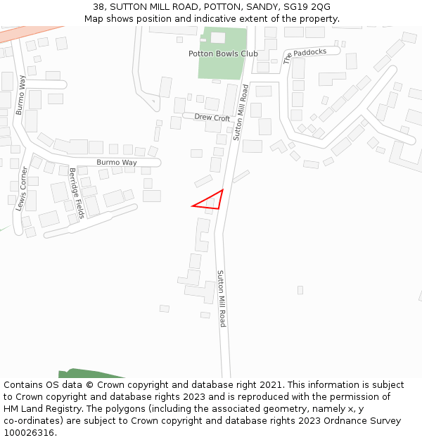 38, SUTTON MILL ROAD, POTTON, SANDY, SG19 2QG: Location map and indicative extent of plot