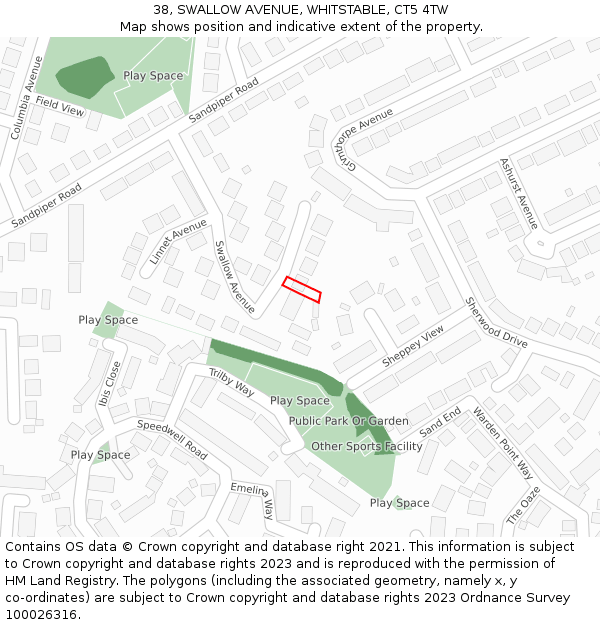 38, SWALLOW AVENUE, WHITSTABLE, CT5 4TW: Location map and indicative extent of plot