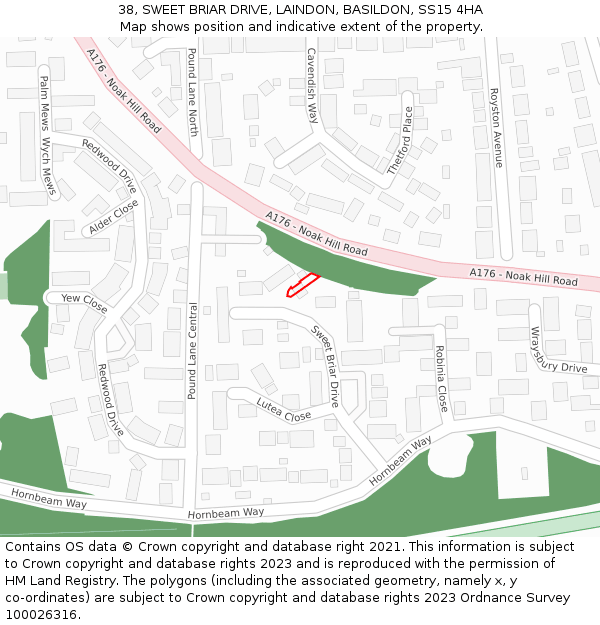 38, SWEET BRIAR DRIVE, LAINDON, BASILDON, SS15 4HA: Location map and indicative extent of plot