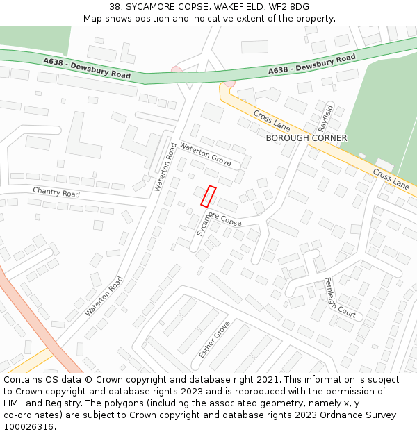 38, SYCAMORE COPSE, WAKEFIELD, WF2 8DG: Location map and indicative extent of plot