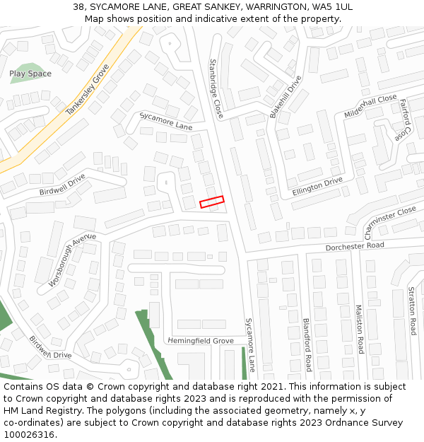 38, SYCAMORE LANE, GREAT SANKEY, WARRINGTON, WA5 1UL: Location map and indicative extent of plot