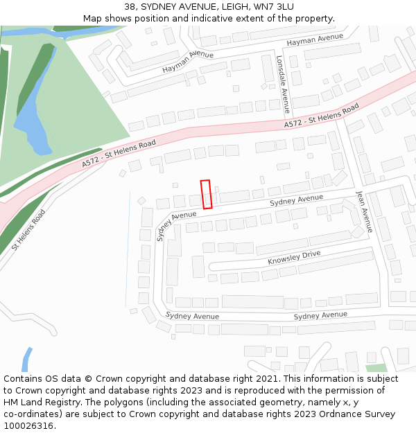 38, SYDNEY AVENUE, LEIGH, WN7 3LU: Location map and indicative extent of plot