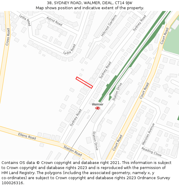 38, SYDNEY ROAD, WALMER, DEAL, CT14 9JW: Location map and indicative extent of plot