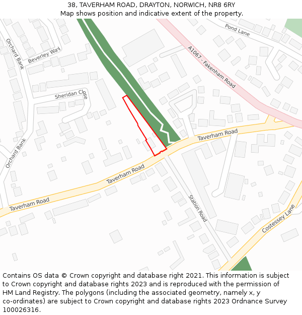 38, TAVERHAM ROAD, DRAYTON, NORWICH, NR8 6RY: Location map and indicative extent of plot