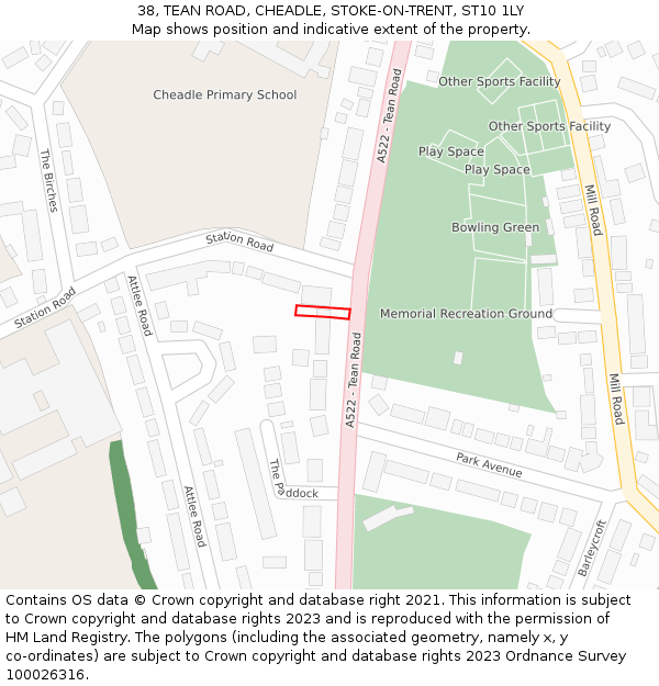 38, TEAN ROAD, CHEADLE, STOKE-ON-TRENT, ST10 1LY: Location map and indicative extent of plot