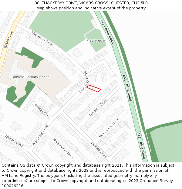 38, THACKERAY DRIVE, VICARS CROSS, CHESTER, CH3 5LR: Location map and indicative extent of plot