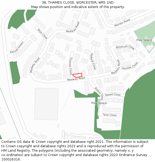 38, THAMES CLOSE, WORCESTER, WR5 1ND: Location map and indicative extent of plot