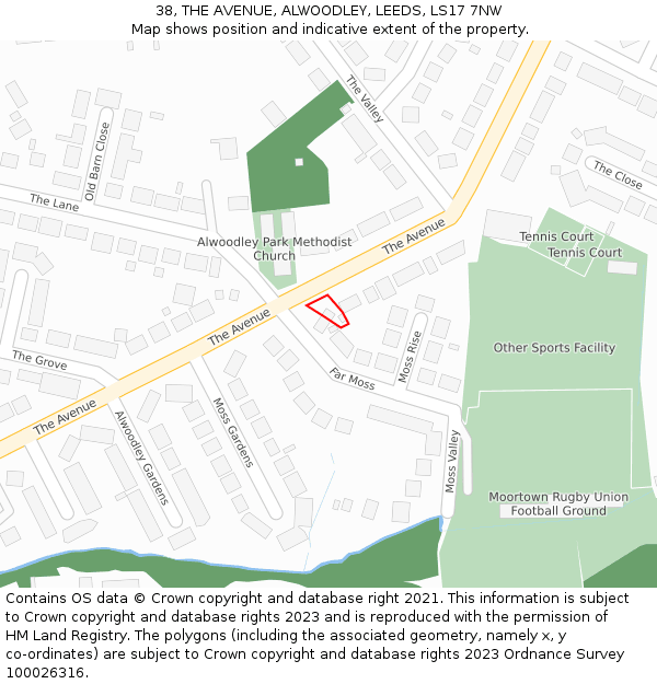 38, THE AVENUE, ALWOODLEY, LEEDS, LS17 7NW: Location map and indicative extent of plot