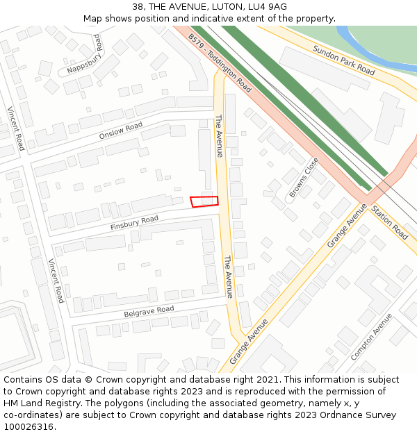 38, THE AVENUE, LUTON, LU4 9AG: Location map and indicative extent of plot