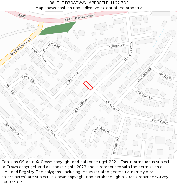 38, THE BROADWAY, ABERGELE, LL22 7DF: Location map and indicative extent of plot