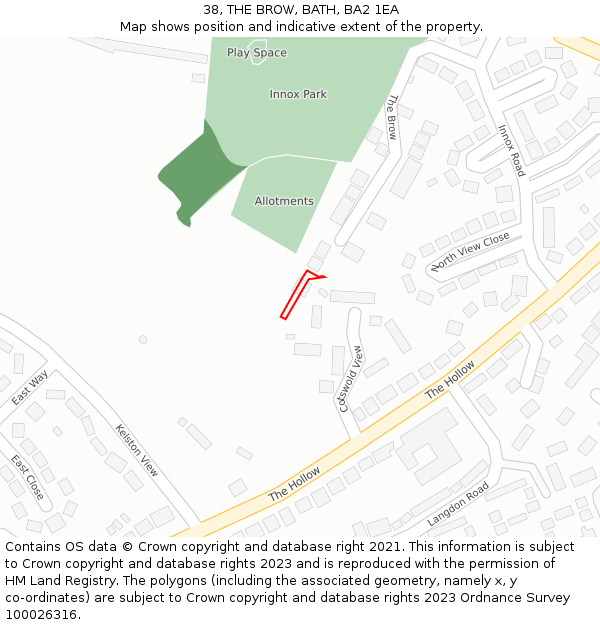 38, THE BROW, BATH, BA2 1EA: Location map and indicative extent of plot