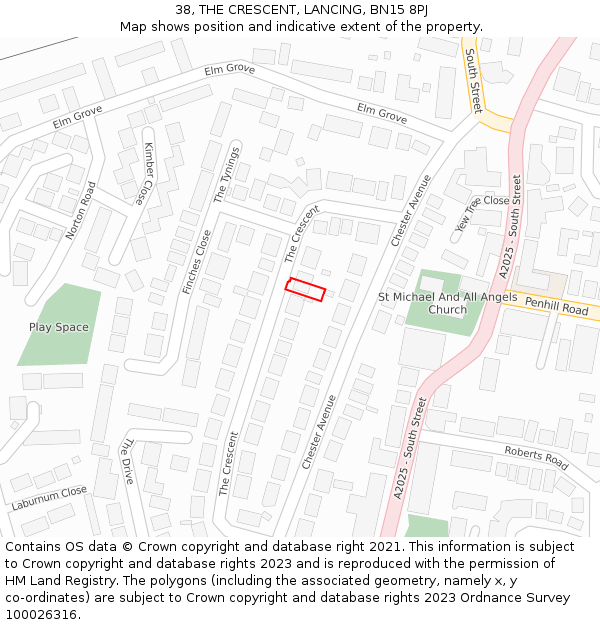 38, THE CRESCENT, LANCING, BN15 8PJ: Location map and indicative extent of plot