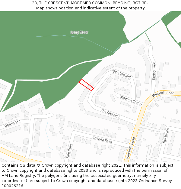 38, THE CRESCENT, MORTIMER COMMON, READING, RG7 3RU: Location map and indicative extent of plot