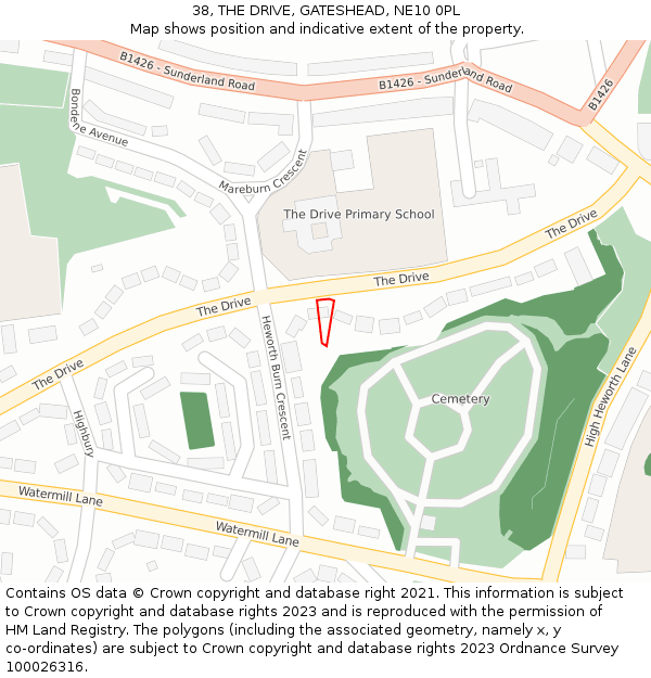 38, THE DRIVE, GATESHEAD, NE10 0PL: Location map and indicative extent of plot