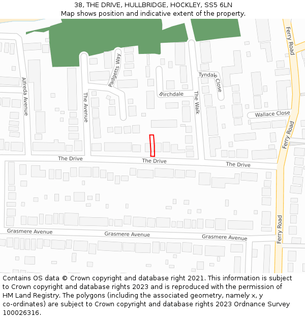 38, THE DRIVE, HULLBRIDGE, HOCKLEY, SS5 6LN: Location map and indicative extent of plot
