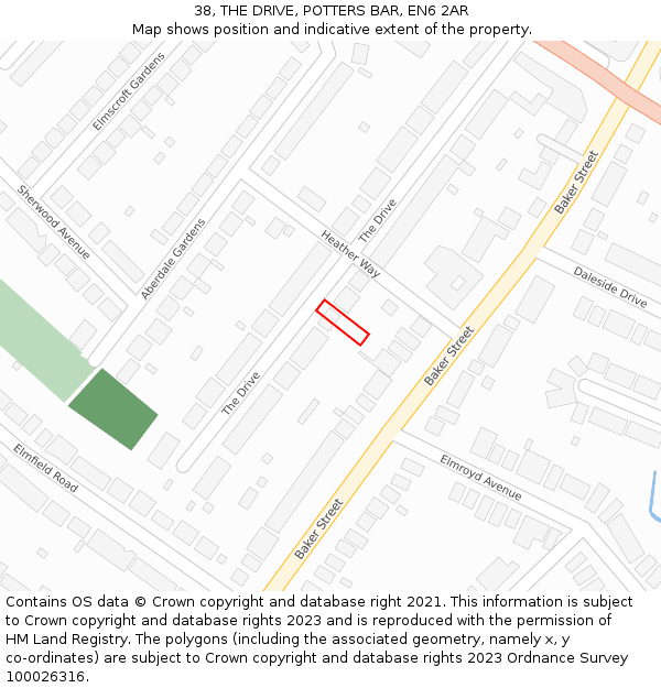 38, THE DRIVE, POTTERS BAR, EN6 2AR: Location map and indicative extent of plot