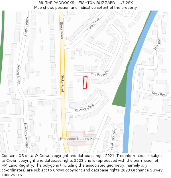 38, THE PADDOCKS, LEIGHTON BUZZARD, LU7 2SX: Location map and indicative extent of plot