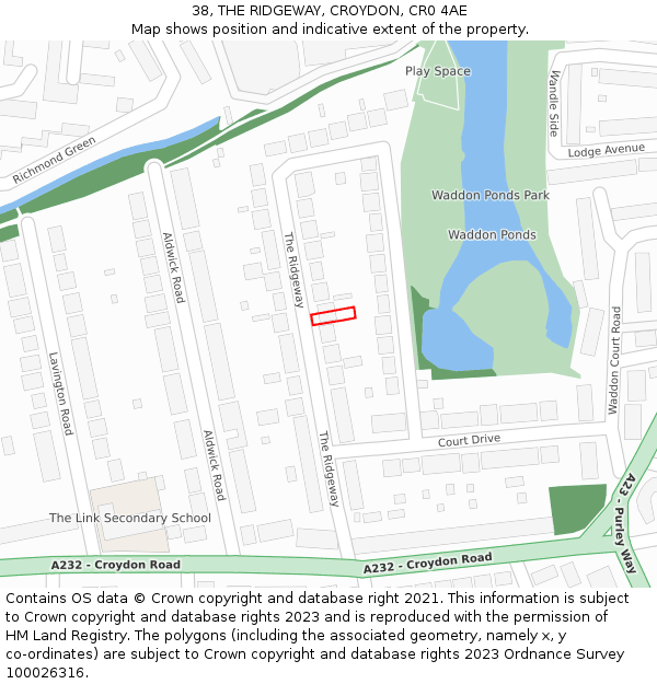 38, THE RIDGEWAY, CROYDON, CR0 4AE: Location map and indicative extent of plot