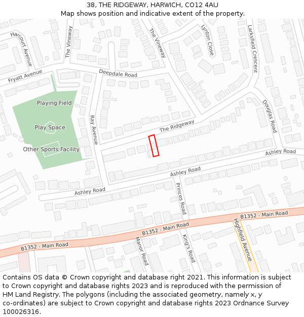 38, THE RIDGEWAY, HARWICH, CO12 4AU: Location map and indicative extent of plot