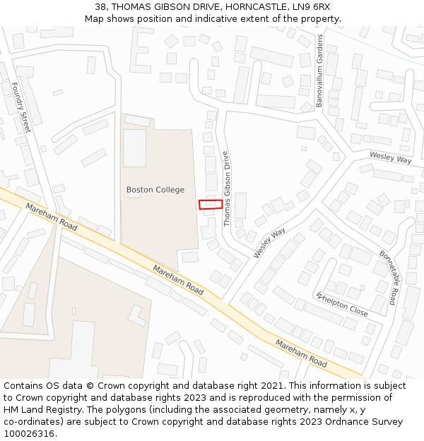 38, THOMAS GIBSON DRIVE, HORNCASTLE, LN9 6RX: Location map and indicative extent of plot