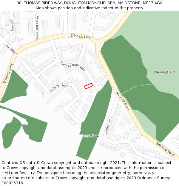 38, THOMAS RIDER WAY, BOUGHTON MONCHELSEA, MAIDSTONE, ME17 4GA: Location map and indicative extent of plot