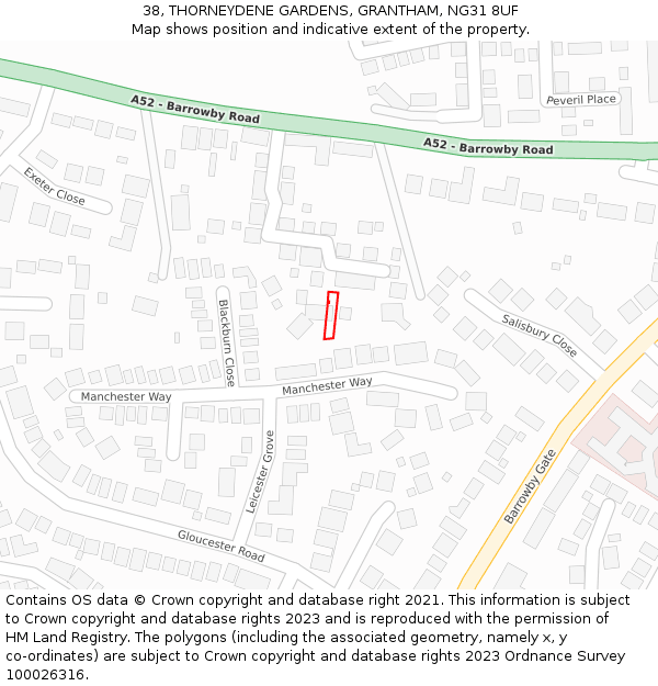 38, THORNEYDENE GARDENS, GRANTHAM, NG31 8UF: Location map and indicative extent of plot