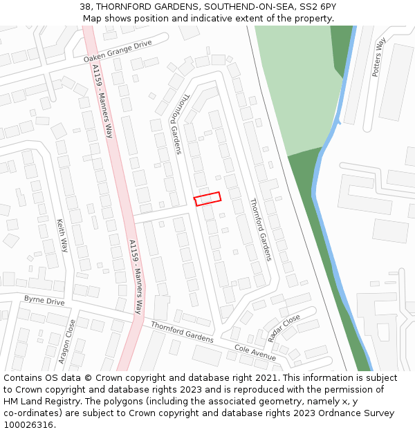 38, THORNFORD GARDENS, SOUTHEND-ON-SEA, SS2 6PY: Location map and indicative extent of plot