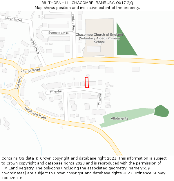 38, THORNHILL, CHACOMBE, BANBURY, OX17 2JQ: Location map and indicative extent of plot