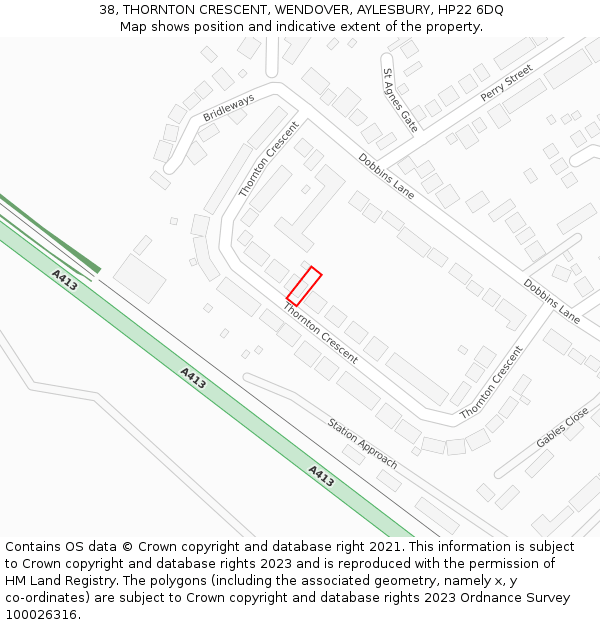 38, THORNTON CRESCENT, WENDOVER, AYLESBURY, HP22 6DQ: Location map and indicative extent of plot