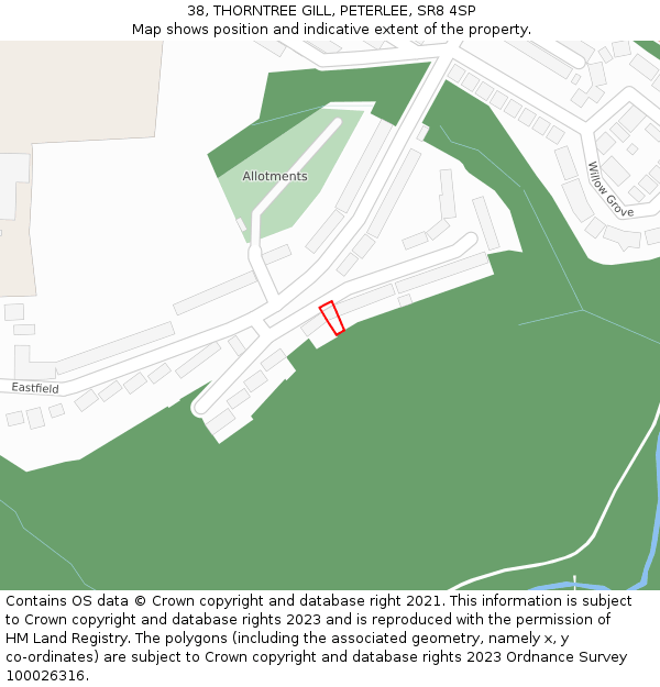 38, THORNTREE GILL, PETERLEE, SR8 4SP: Location map and indicative extent of plot