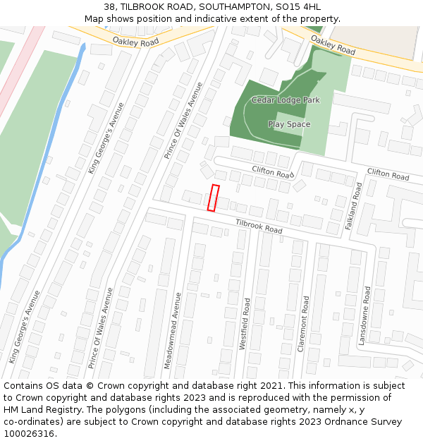 38, TILBROOK ROAD, SOUTHAMPTON, SO15 4HL: Location map and indicative extent of plot