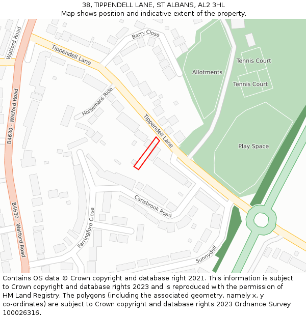 38, TIPPENDELL LANE, ST ALBANS, AL2 3HL: Location map and indicative extent of plot