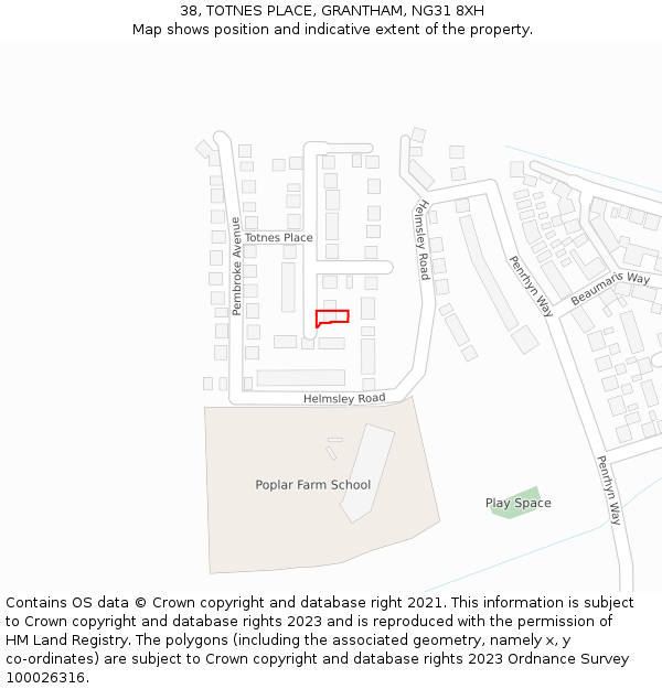38, TOTNES PLACE, GRANTHAM, NG31 8XH: Location map and indicative extent of plot
