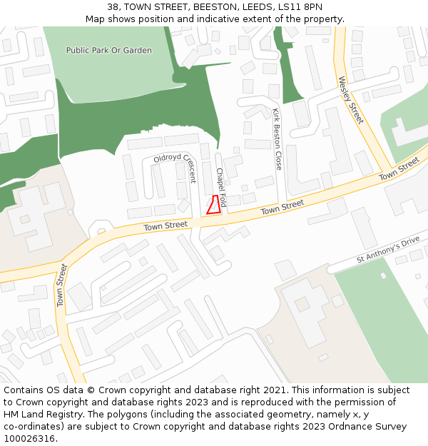 38, TOWN STREET, BEESTON, LEEDS, LS11 8PN: Location map and indicative extent of plot