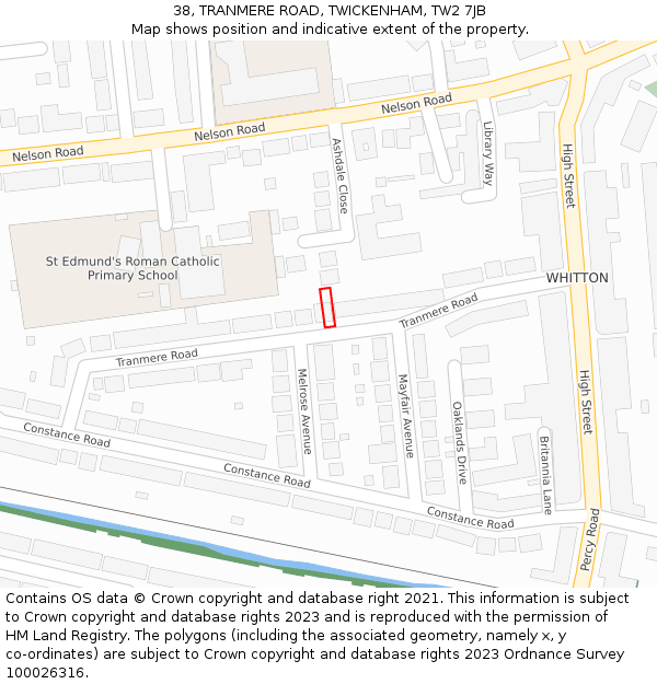 38, TRANMERE ROAD, TWICKENHAM, TW2 7JB: Location map and indicative extent of plot