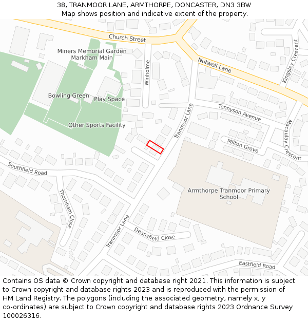 38, TRANMOOR LANE, ARMTHORPE, DONCASTER, DN3 3BW: Location map and indicative extent of plot