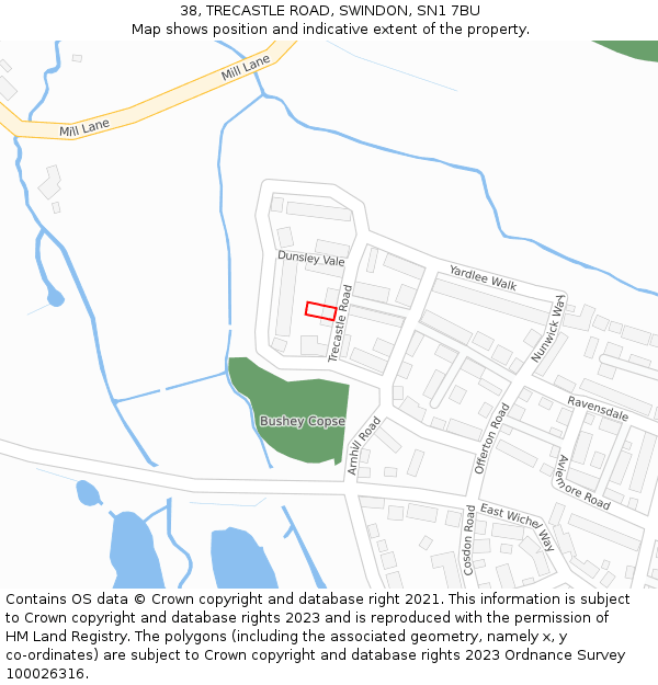 38, TRECASTLE ROAD, SWINDON, SN1 7BU: Location map and indicative extent of plot