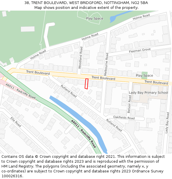 38, TRENT BOULEVARD, WEST BRIDGFORD, NOTTINGHAM, NG2 5BA: Location map and indicative extent of plot