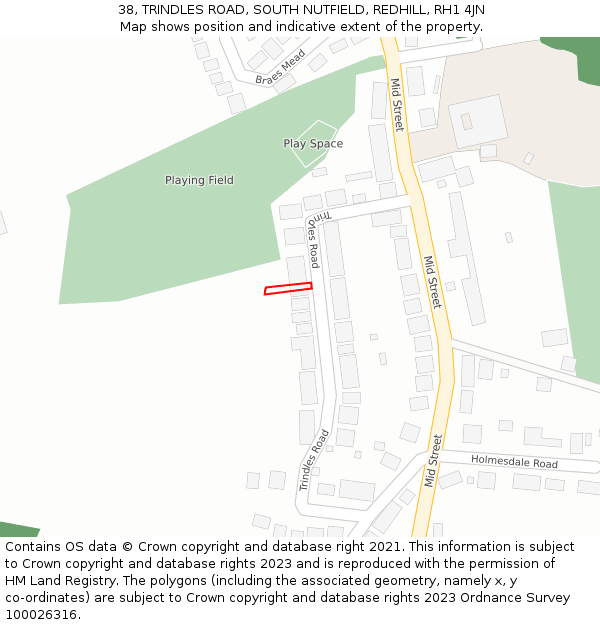 38, TRINDLES ROAD, SOUTH NUTFIELD, REDHILL, RH1 4JN: Location map and indicative extent of plot