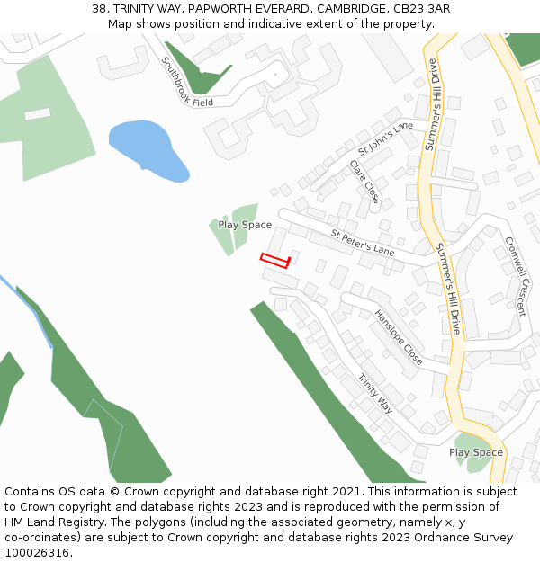 38, TRINITY WAY, PAPWORTH EVERARD, CAMBRIDGE, CB23 3AR: Location map and indicative extent of plot